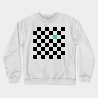 Checkered Black and White with One Biscay Green Square Crewneck Sweatshirt